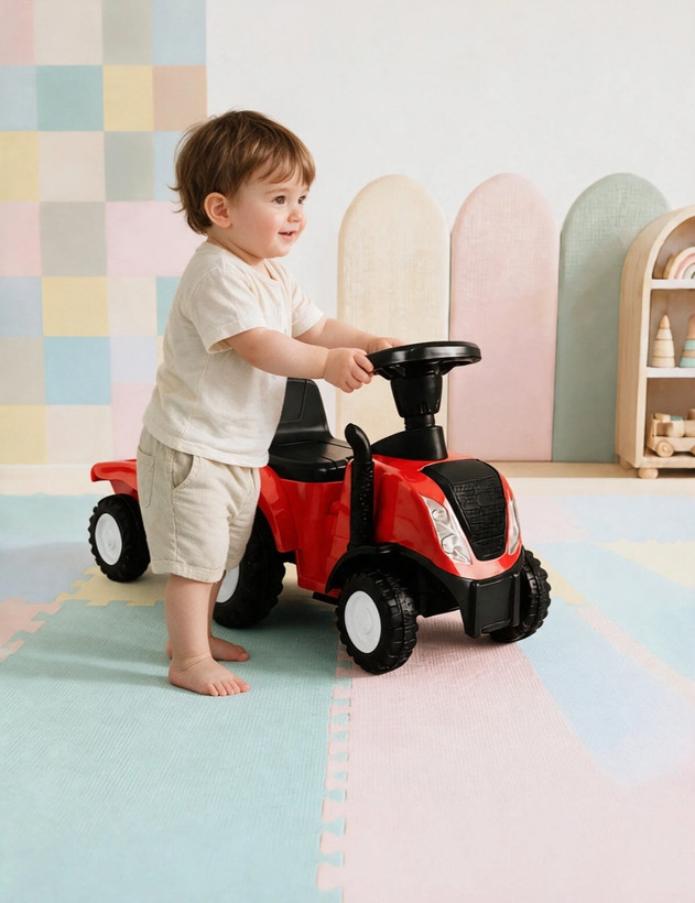 تراکتور کودک روروئکی و اولین قدم با یدک | موزیکال، چراغدار و بوقدارpro toys