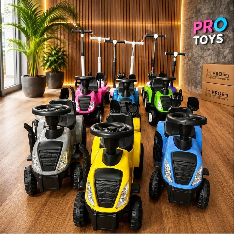تراکتور کودک روروئکی و اولین قدم با یدک | موزیکال، چراغدار و بوقدارpro toys