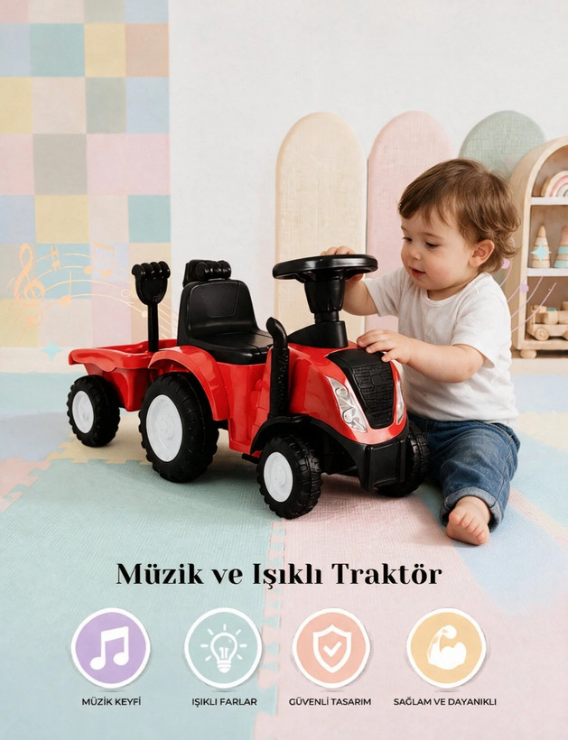 تراکتور کودک روروئکی و اولین قدم با یدک | موزیکال، چراغدار و بوقدارpro toys