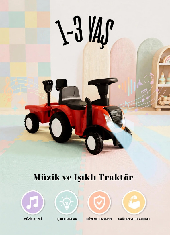تراکتور کودک روروئکی و اولین قدم با یدک | موزیکال، چراغدار و بوقدارpro toys