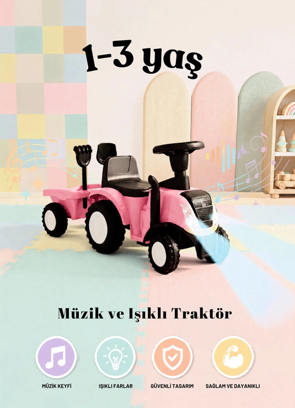تراکتور کودک روروئکی و اولین قدم با یدک | موزیکال، چراغدار و بوقدارpro toys