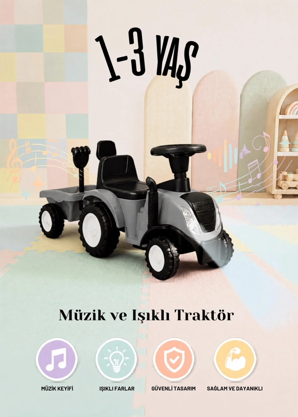 تراکتور کودک روروئکی و اولین قدم با یدک | موزیکال، چراغدار و بوقدارpro toys