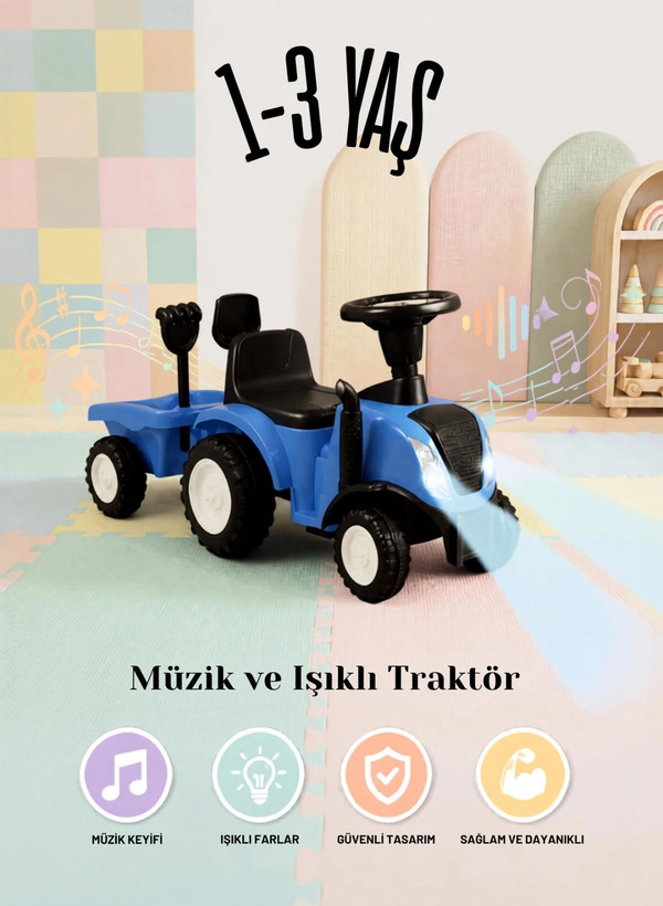 تراکتور کودک روروئکی و اولین قدم با یدک | موزیکال، چراغدار و بوقدارpro toys