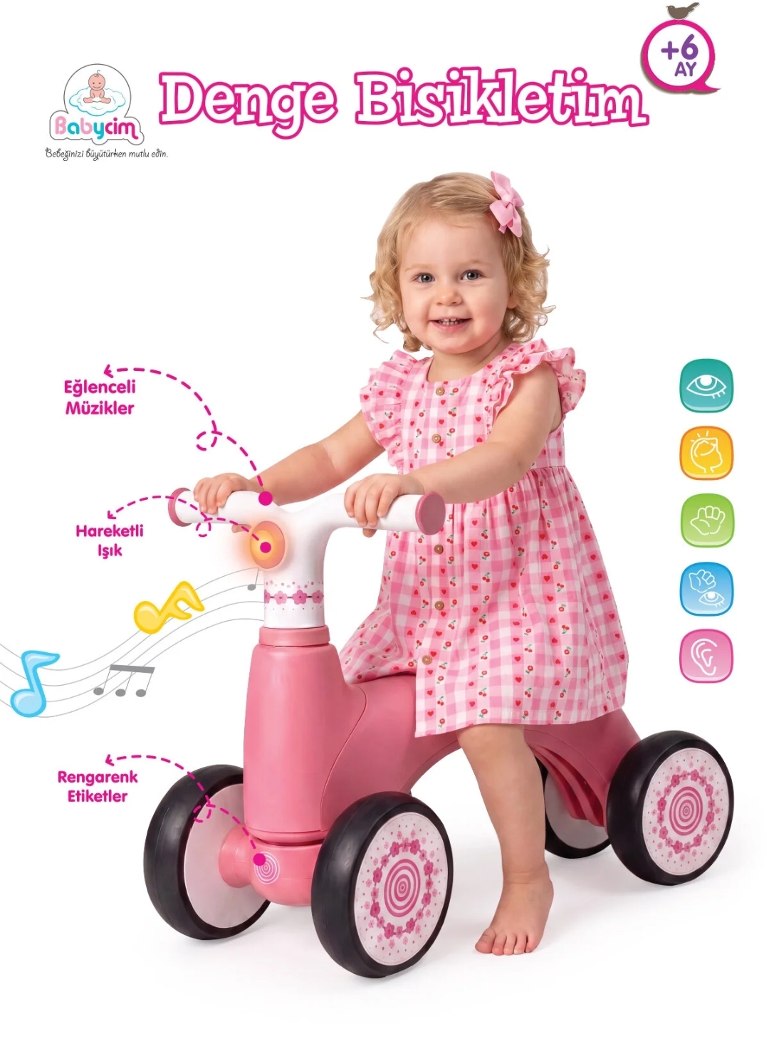 دوچرخه تعادلی چهارچرخ Babycim رنگ‌صورتی